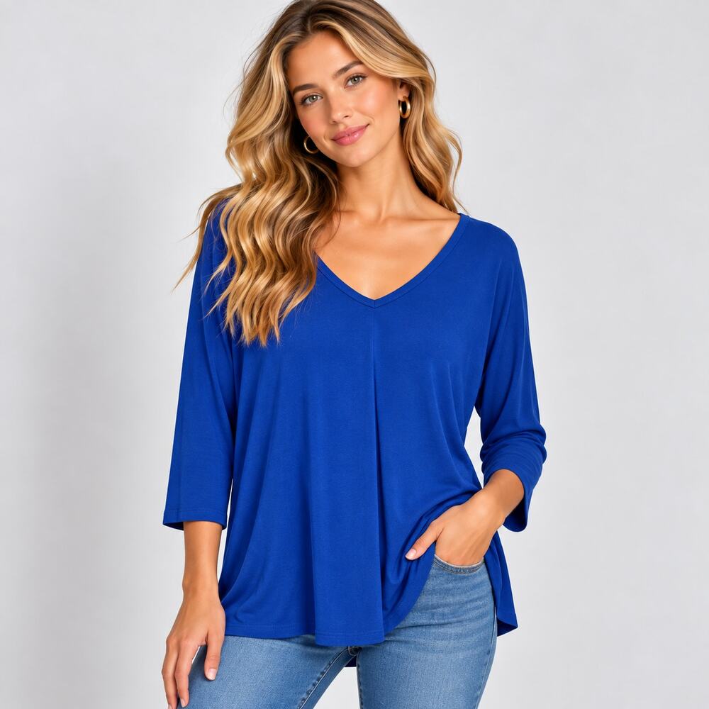 Susan Graver Liquid Knit Blouse Women's Size 1X Blue Minimalist Casual Office